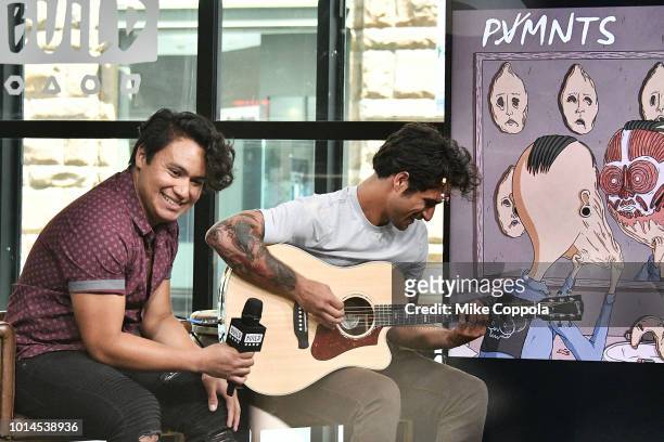 Freddy Ramirez and Tyler Posey of the band PVMNTS perform on Build Studio on August 10, 2018 in New York City.