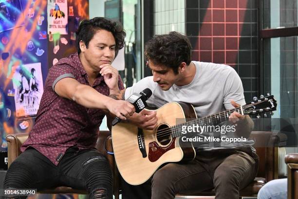 Freddy Ramirez and Tyler Posey of the band PVMNTS perform on Build Studio on August 10, 2018 in New York City.