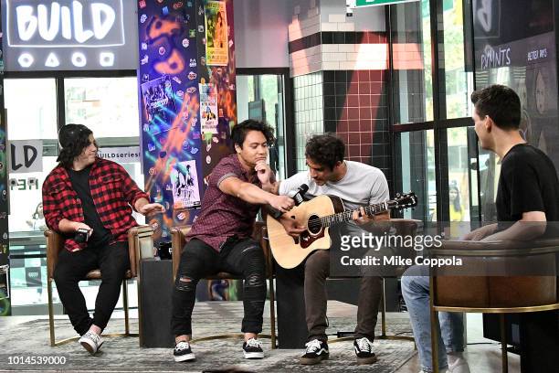 Nick Guzman, Freddy Ramirez, and Tyler Posey of the band PVMNTS perform at Build Studio on August 10, 2018 in New York City.