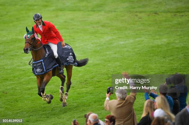 Dublin , Ireland - 10 August 2018; Eugenio Garza Perez of Mexico competing on Victer Finn DH Z celebrates after the Longines FEI Jumping Nations Cup...