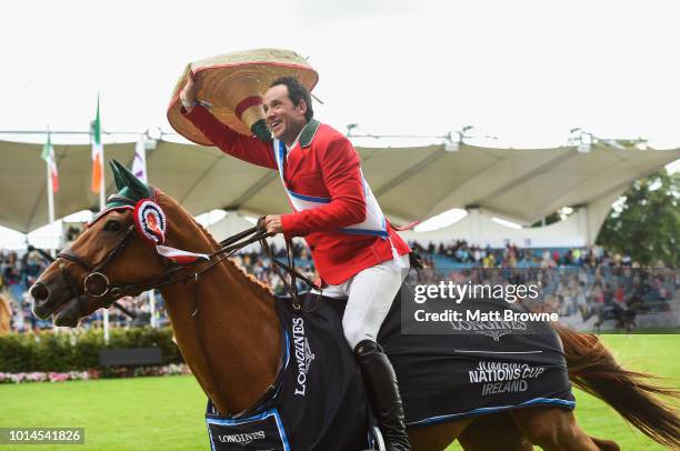 Dublin , Ireland - 10 August 2018; Patricio Pasquel from Mexico competing on Babel celebrates after the Nations Cup during the StenaLine Dublin Horse...
