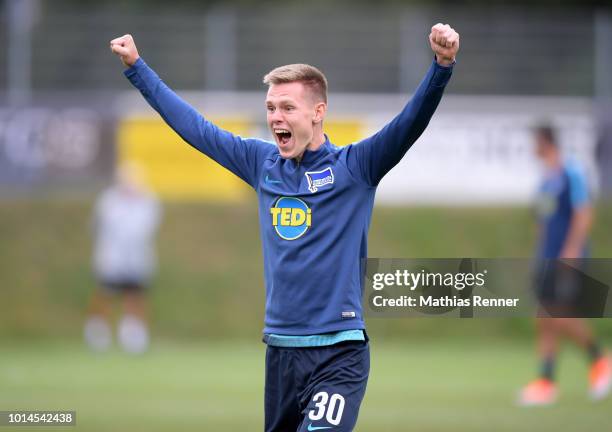 Julius Kade of Hertha BSC before the test match between Hertha BSC and Aiginiakos FC at the Athletic Area Schladming on august 10, 2018 in...