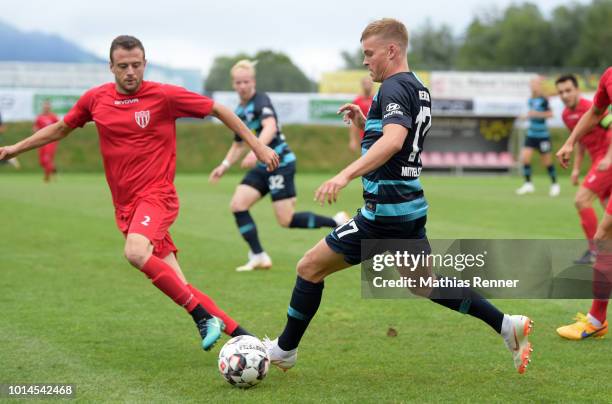 Lazaros Orfanidis of Aiginiakos FC and Maximilian Mittelstaedt of Hertha BSC during the test test match between Hertha BSC and Aiginiakos FC at the...