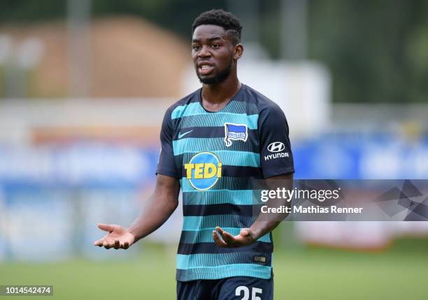 Jordan Torunarigha of Hertha BSC during the test test match between Hertha BSC and Aiginiakos FC at the Athletic Area Schladming on august 10, 2018...