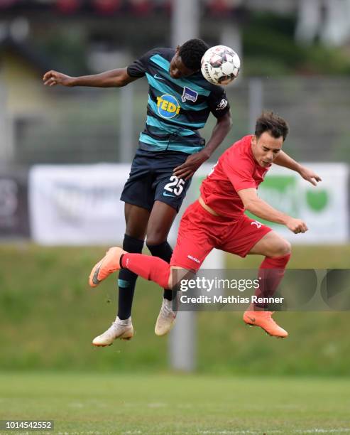 Jordan Torunarigha of Hertha BSC during the test test match between Hertha BSC and Aiginiakos FC at the Athletic Area Schladming on august 10, 2018...