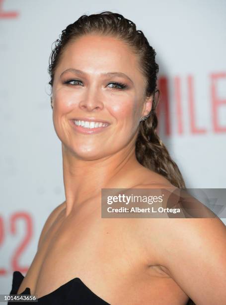 Actress Ronda Rousey arrives for the Premiere Of STX Films' "Mile 22" held at Westwood Village Theatre on August 9, 2018 in Westwood, California.