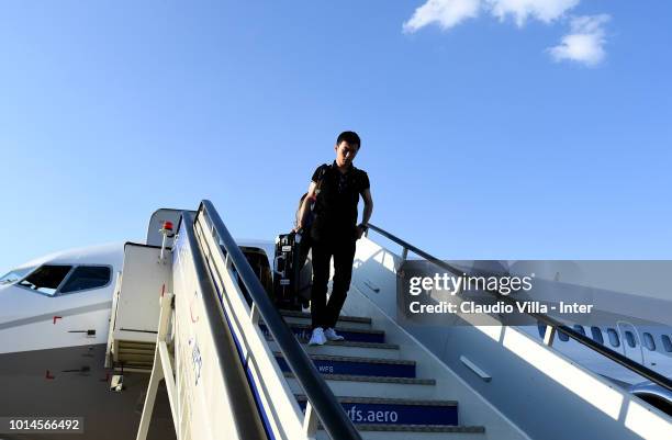 Internazionale Milano board member Steven Zhang Kangyang arrives at Madrid-Barajas Airport on August 10, 2018 in Madrid, Spain.