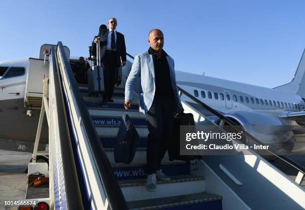 Sportif Director FC Internazionale Piero Ausilio arrives at Madrid-Barajas Airport on August 10, 2018 in Madrid, Spain.