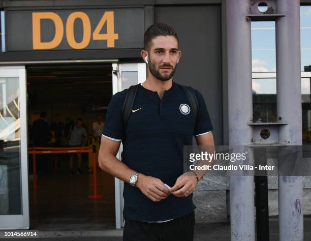 Roberto Gagliardini of FC Internazionale departs from Malpensa Airport on August 10, 2018 in Milan, Italy.