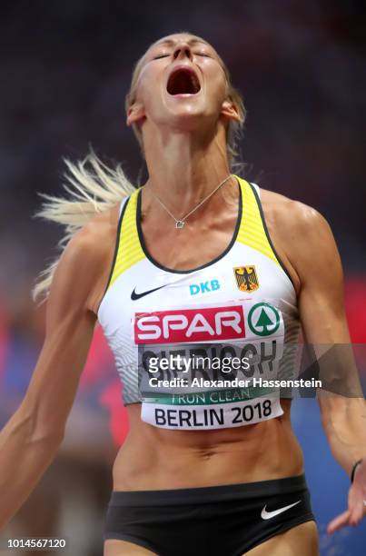 Kristin Gierisch of Germany reacts as she competes in the Women's Triple Jump Final during day four of the 24th European Athletics Championships at...