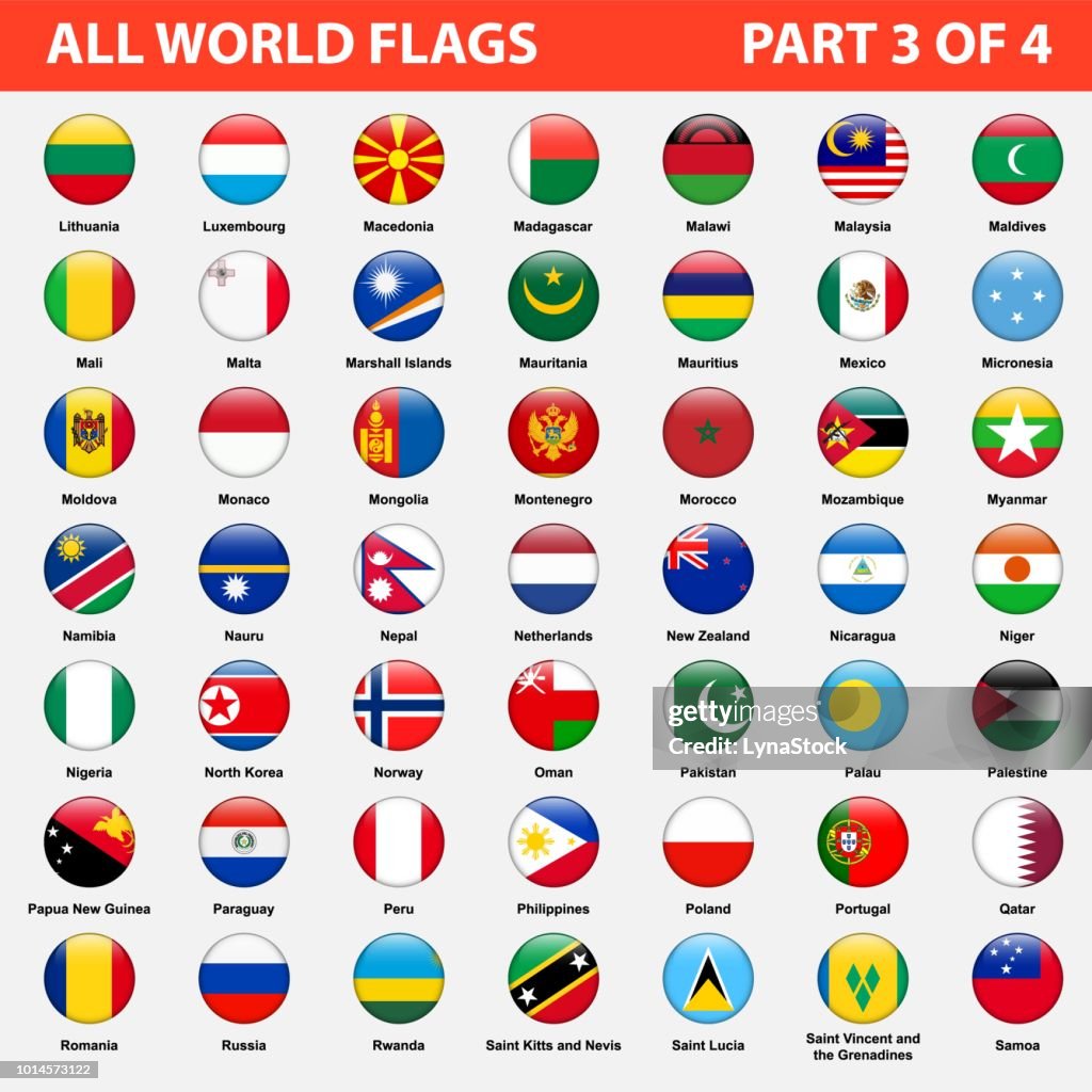 Todas Las Banderas Mundo En Orden Alfabético Parte 3 De 4 Ilustración de  stock - Getty Images