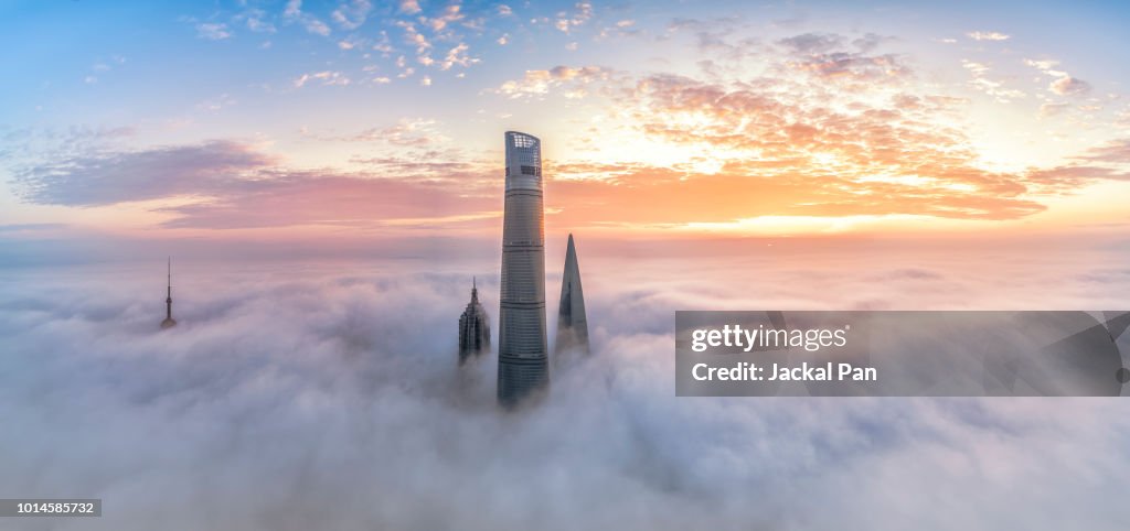 Shanghai Financial District In Fog