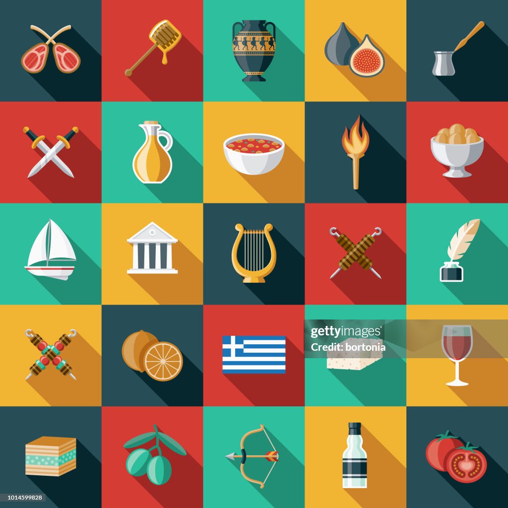 Greece Flat Design Icon Set