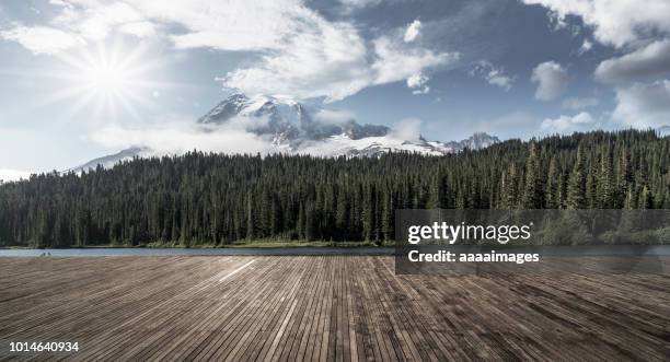 empty observation patio front of mount rainier - mountains forest road stock pictures, royalty-free photos & images