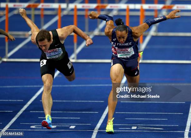 Sergey Shubenkov of Authorised Neutral Athletes and Pascal Martinot-Lagarde of France compete in the Men's 110m Hurdles Final during day four of the...