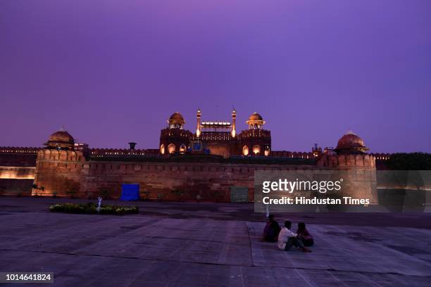 View of illuminated Red Fort ahead of 72nd Independence day by NBCC on August 10, 2018 in New Delhi, India.