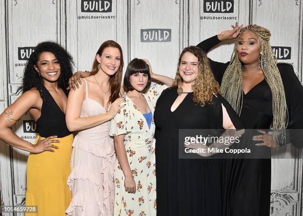 Actors Taylor Iman Jones, Rachel York, Alexandra Socha, Bonnie Milligan, and Peppermint from the cast of Head Over Heels visit Build Studio on August...