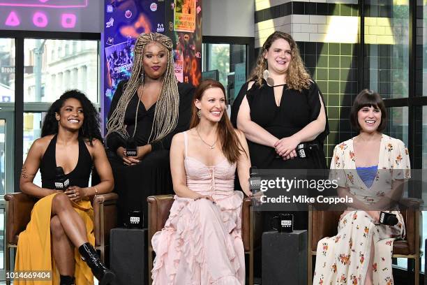 Actors Taylor Iman Jones, Peppermint, Rachel York, Bonnie Milligan, and Alexandra Socha from the cast of Head Over Heels visit Build Studio on August...