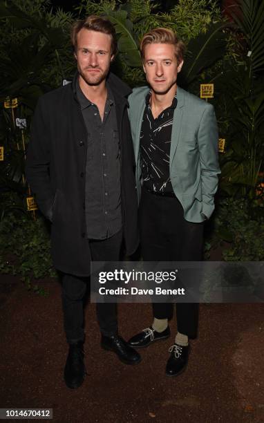 Hugh Skinner and Arthur Darvill attend the press night after party for "Little Shop Of Horrors" at Regent's Park Open Air Theatre on August 10, 2018...