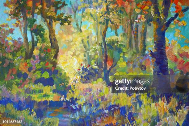 autumn painted forest in the style of impressionism - impressionism stock illustrations stock illustrations