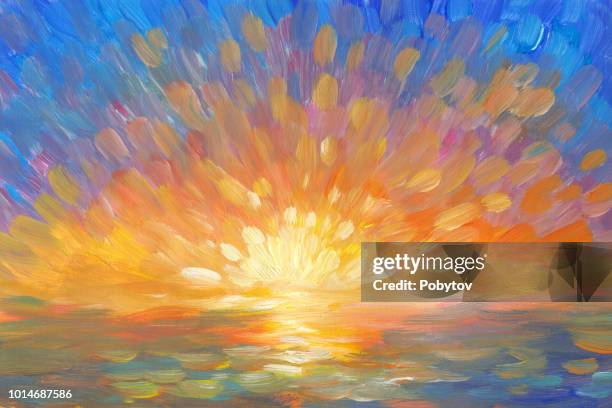 painted sunset in the style of impressionism - abstract painting stock illustrations