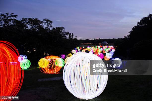 The Valley Of Light Public Art Experience at Centennial Park on August 10, 2018 in Sydney, Australia. Hundreds attended the interactive light...