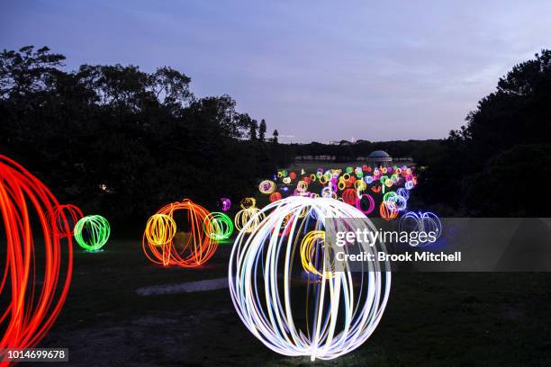 The Valley Of Light Public Art Experience at Centennial Park on August 10, 2018 in Sydney, Australia. Hundreds attended the interactive light...