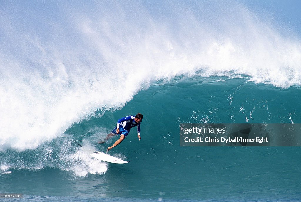 SURFER ON WAVE, WIPE OUT, PIPELINE, HAWAII