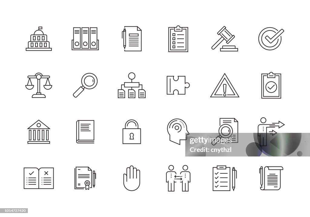 COMPLIANCE UND VERORDNUNGEN LINIENSYMBOL SET