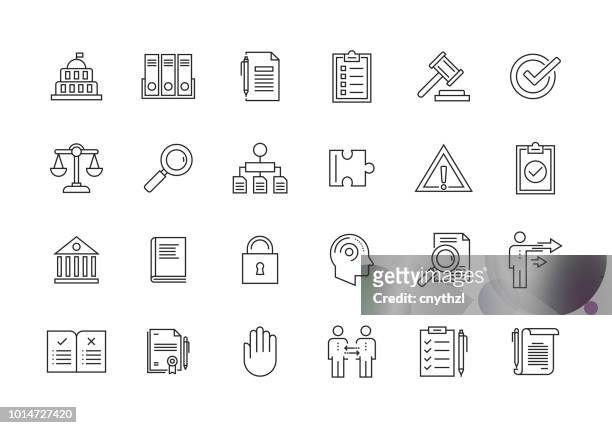 illustrazioni stock, clip art, cartoni animati e icone di tendenza di set di icone della linea conformità e regolamenti - governo
