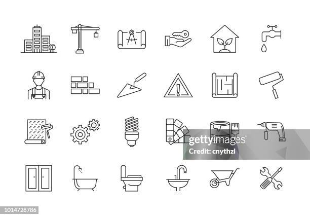 bau-linie-icon-set - renovierung themengebiet stock-grafiken, -clipart, -cartoons und -symbole