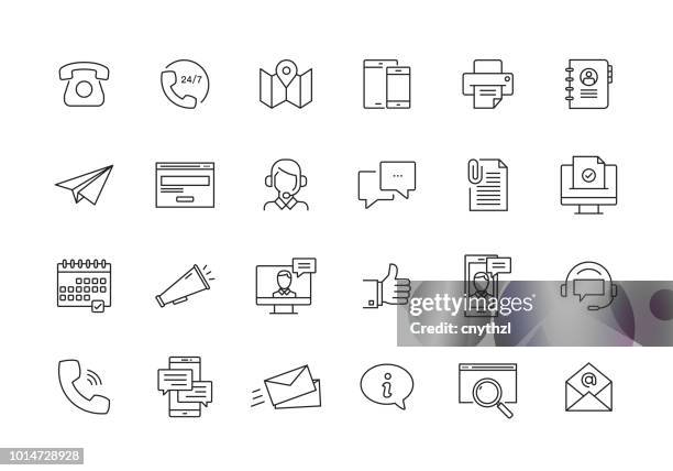 contact us and communication line icon set - fax machine stock illustrations