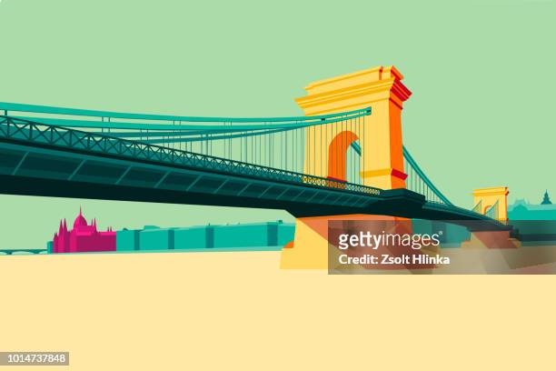 budapest illustration - bridge illustration stockfoto's en -beelden