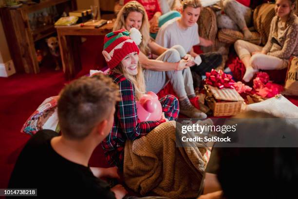 happy woman with piggy bank on christmas - christmas savings stock pictures, royalty-free photos & images