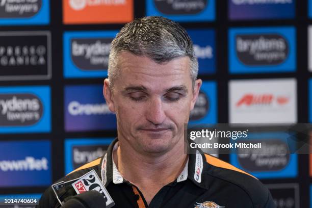 Wests Tigers NRL coach Ivan Cleary speaks to the media during a press conference at Wests Leagues Club on August 11, 2018 in Campbelltown, Australia.