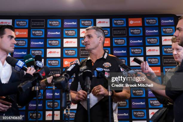Wests Tigers NRL coach Ivan Cleary speaks to the media during a press conference at Wests Leagues Club on August 11, 2018 in Campbelltown, Australia.