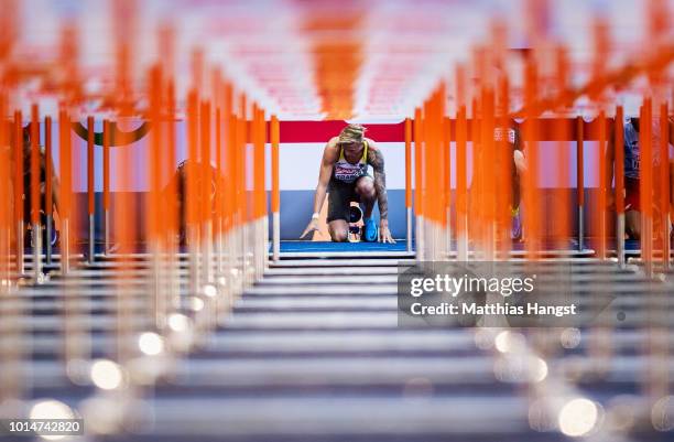 Gregor Traber of Germany competes in the Men's 110 metres hurdles heats during day four of the 24th European Athletics Championships at...