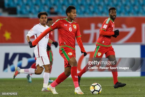 Abdullah Fawaz of Oman in action during the AFC U23 Championship China 2018 Group A match between Oman and Qatar at Changzhou Sports Center on 12...