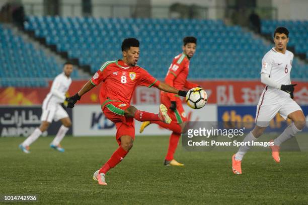 Jameel Al Yahmadi of Oman in action during the AFC U23 Championship China 2018 Group A match between Oman and Qatar at Changzhou Sports Center on 12...