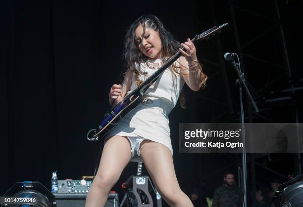 Watanabe Miyako of Lovebites performs at Bloodstock Festival at Catton Hall on August 10, 2018 in Burton Upon Trent, England.
