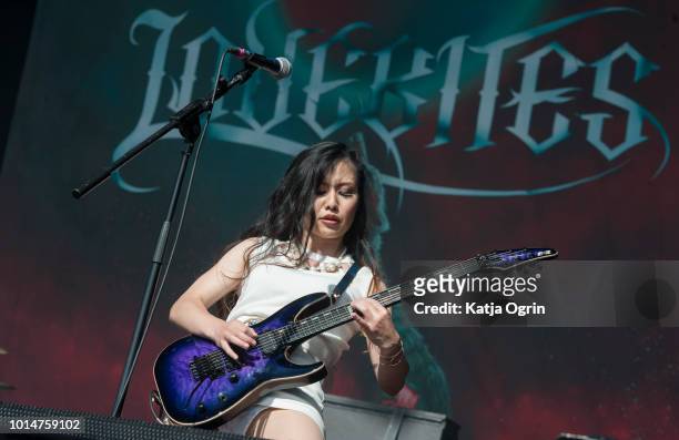 Watanabe Miyako of Lovebites performs at Bloodstock Festival at Catton Hall on August 10, 2018 in Burton Upon Trent, England.
