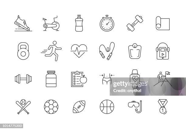 fitness und sport line icon set - pool ball stock-grafiken, -clipart, -cartoons und -symbole