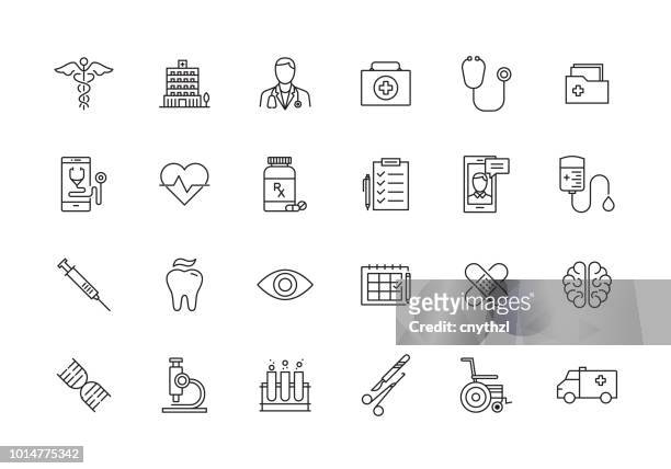 ilustrações, clipart, desenhos animados e ícones de conjunto de ícones da linha de cuidados de saúde e médicos - heart symbol