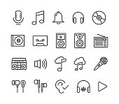 Set of Music Icons Vector Editable Stroke. 48x48 Pixel Perfect.