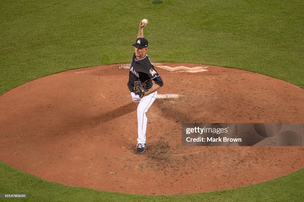Drew Rucinski Drew Rucinski of the Miami Marlins pitches in the seventh inning ...