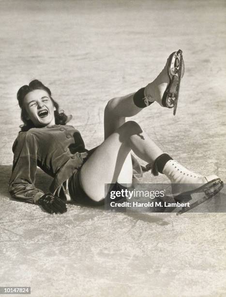 Ice Skater On Ice Laughing, 1942