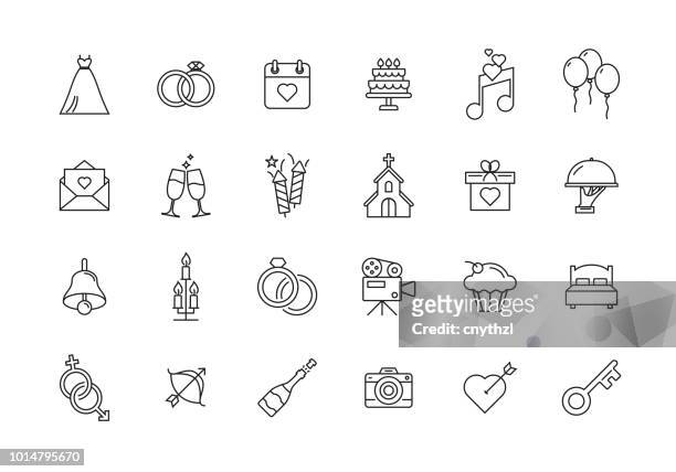 ilustrações, clipart, desenhos animados e ícones de casamento linha icon set - wedding