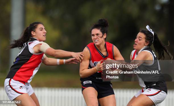 Gabrielle Colvin of Darebin in action during the round 14 VFLW match between Darebin and the Southern Saints at Bill Lawry Oval on August 11, 2018 in...