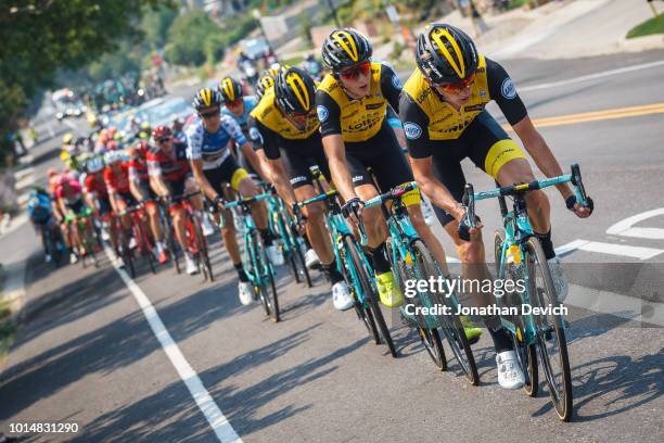 The LottoNL - Jumbo team sets the pace on the front of the peloton during stage 4 of the 14th Larry H. Miller Tour of Utah on August 10, 2018 in Salt...