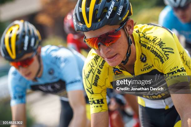 Race leader Sepp Kuss of the United States and Team LottoNL - Jumbo rides in the peloton during stage 4 of the 14th Larry H. Miller Tour of Utah on...